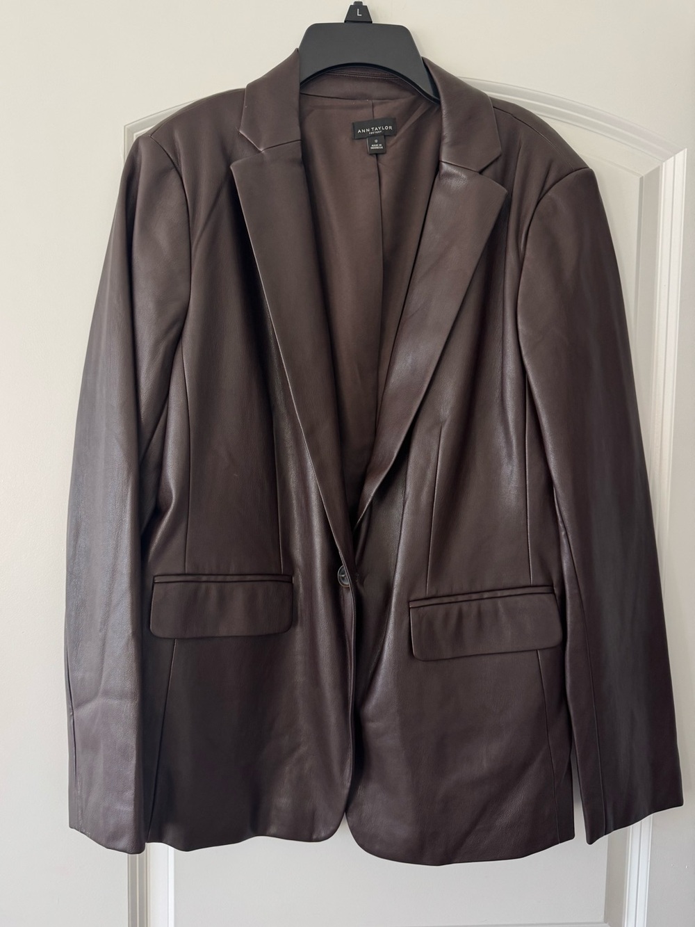 Ann Taylor Brown Faux Leather Blazer Size 12